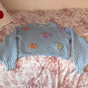 Altar’d State Floral Embroidered Blue Sweater